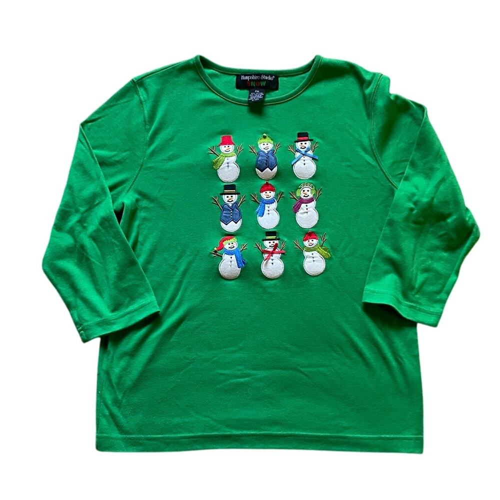 Snowman 3/4 Shirt Hampshire Studio SNOW Holiday Shirt Size Petite Medium